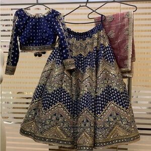 Elegant Blue and Gold Embellished Wedding Dress